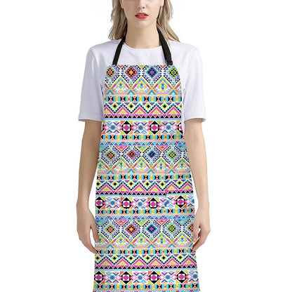 Colorful Aztec Geometric Pattern Print Bib Apron With Pocket