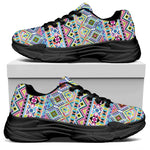 Colorful Aztec Geometric Pattern Print Black Chunky Shoes