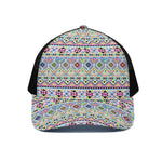 Colorful Aztec Geometric Pattern Print Black Mesh Trucker Cap