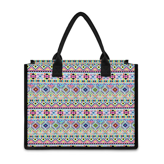 Colorful Aztec Geometric Pattern Print Canvas Tote Bag