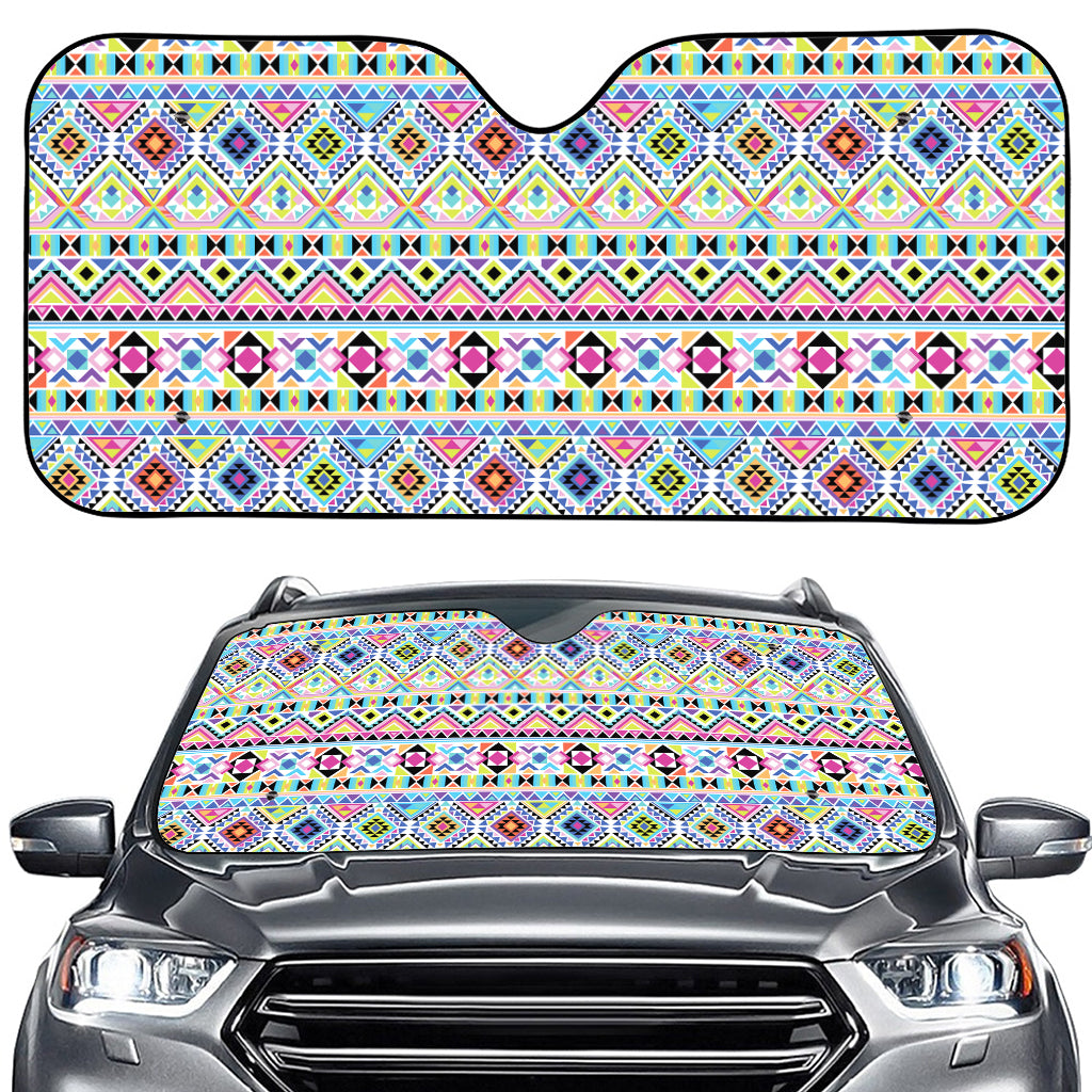 Colorful Aztec Geometric Pattern Print Car Windshield Sun Shade