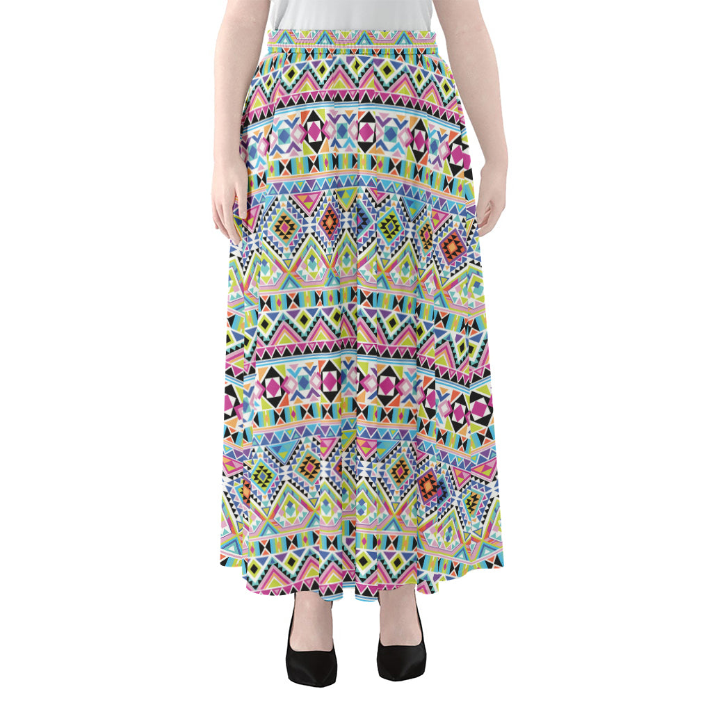 Colorful Aztec Geometric Pattern Print Chiffon Maxi Skirt