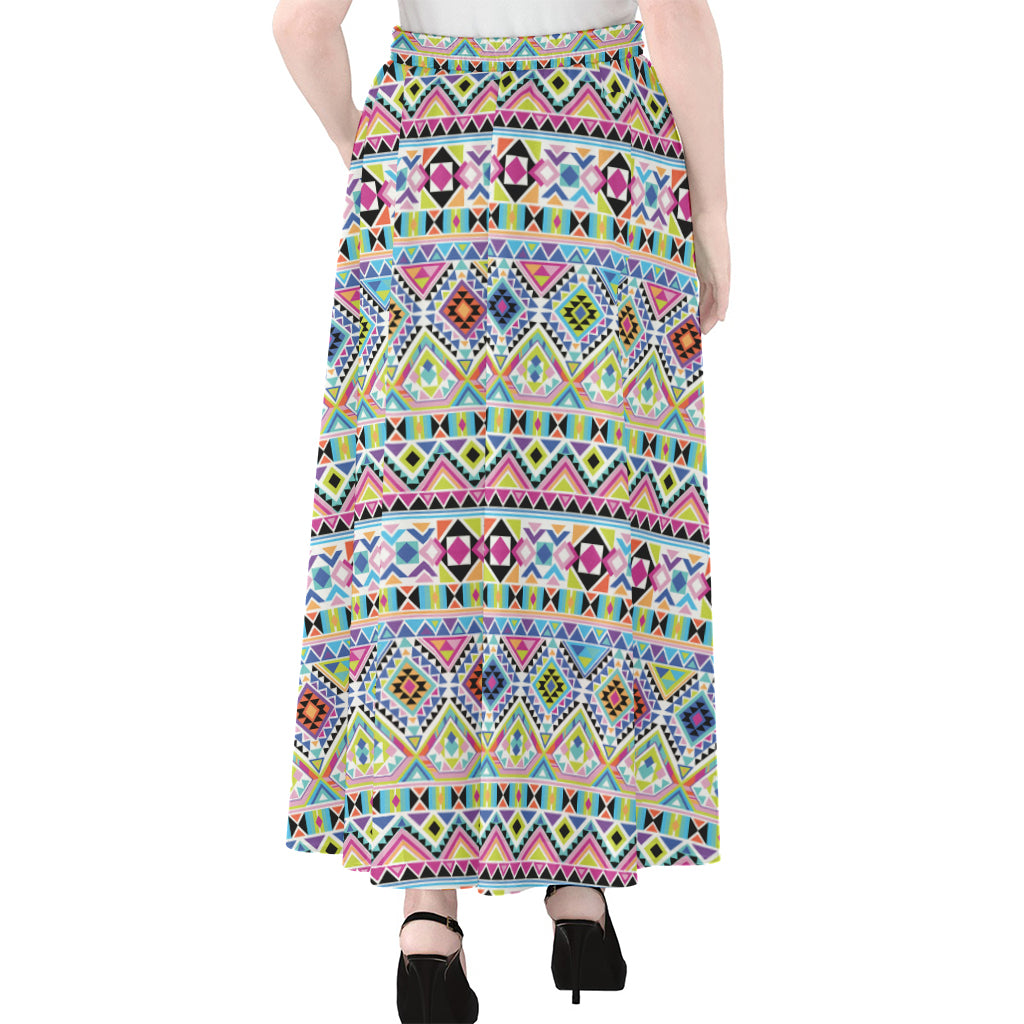 Colorful Aztec Geometric Pattern Print Chiffon Maxi Skirt