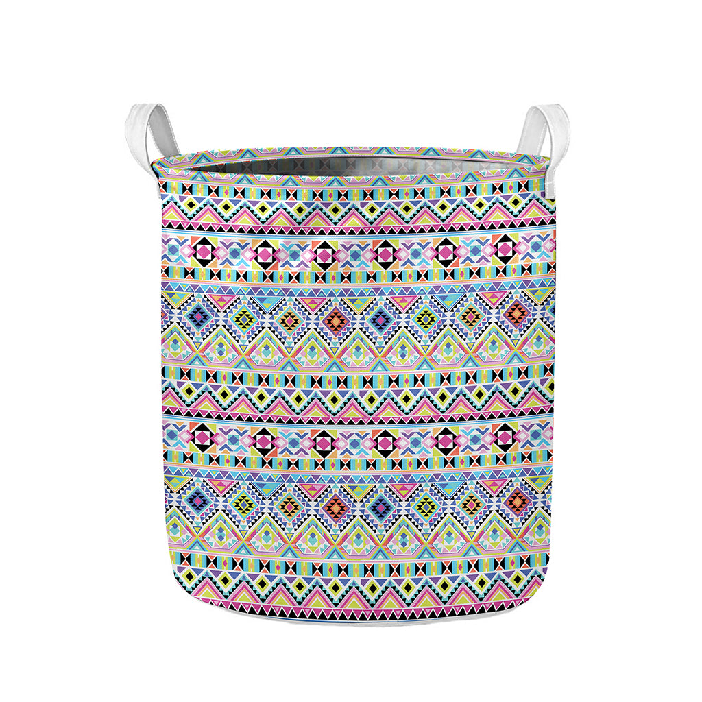 Colorful Aztec Geometric Pattern Print Collapsible Laundry Basket