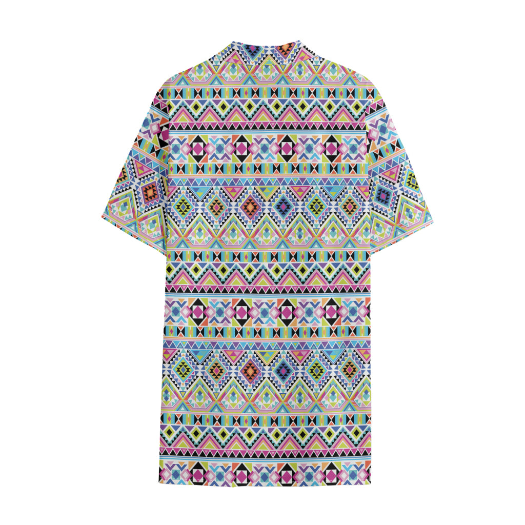 Colorful Aztec Geometric Pattern Print Cotton Hawaiian Shirt