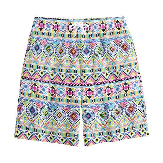 Colorful Aztec Geometric Pattern Print Cotton Shorts
