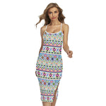 Colorful Aztec Geometric Pattern Print Cross Back Cami Dress