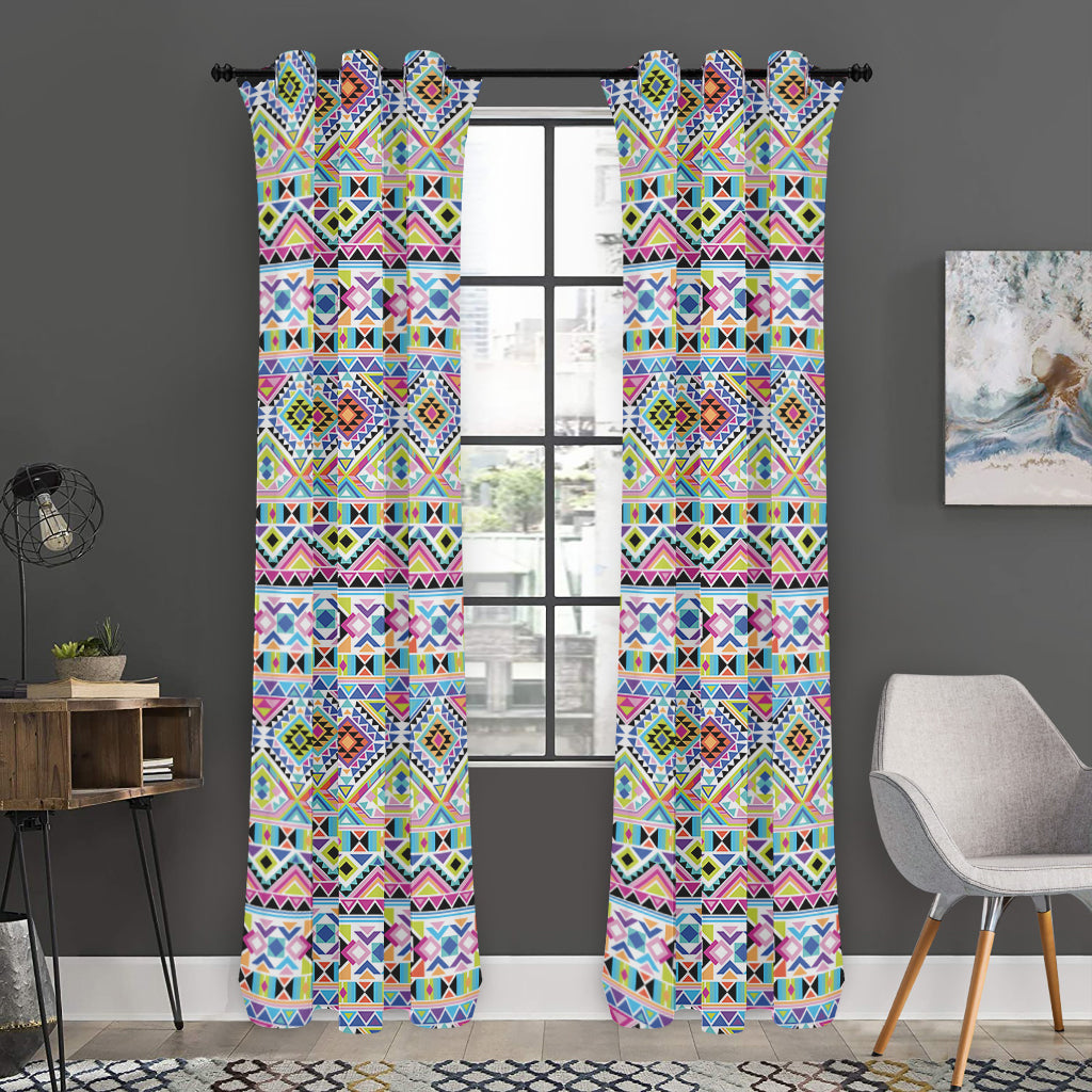 Colorful Aztec Geometric Pattern Print Curtain