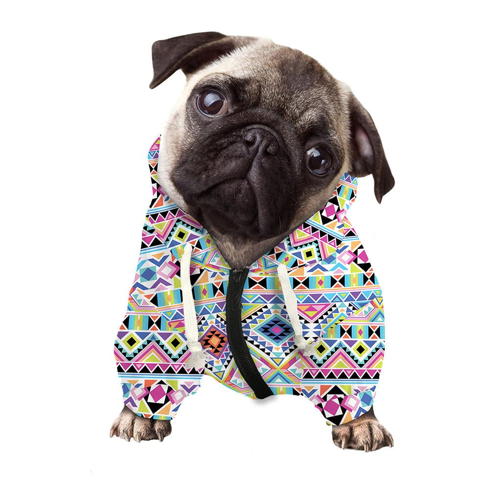 Colorful Aztec Geometric Pattern Print Dog Zip Up Hoodie