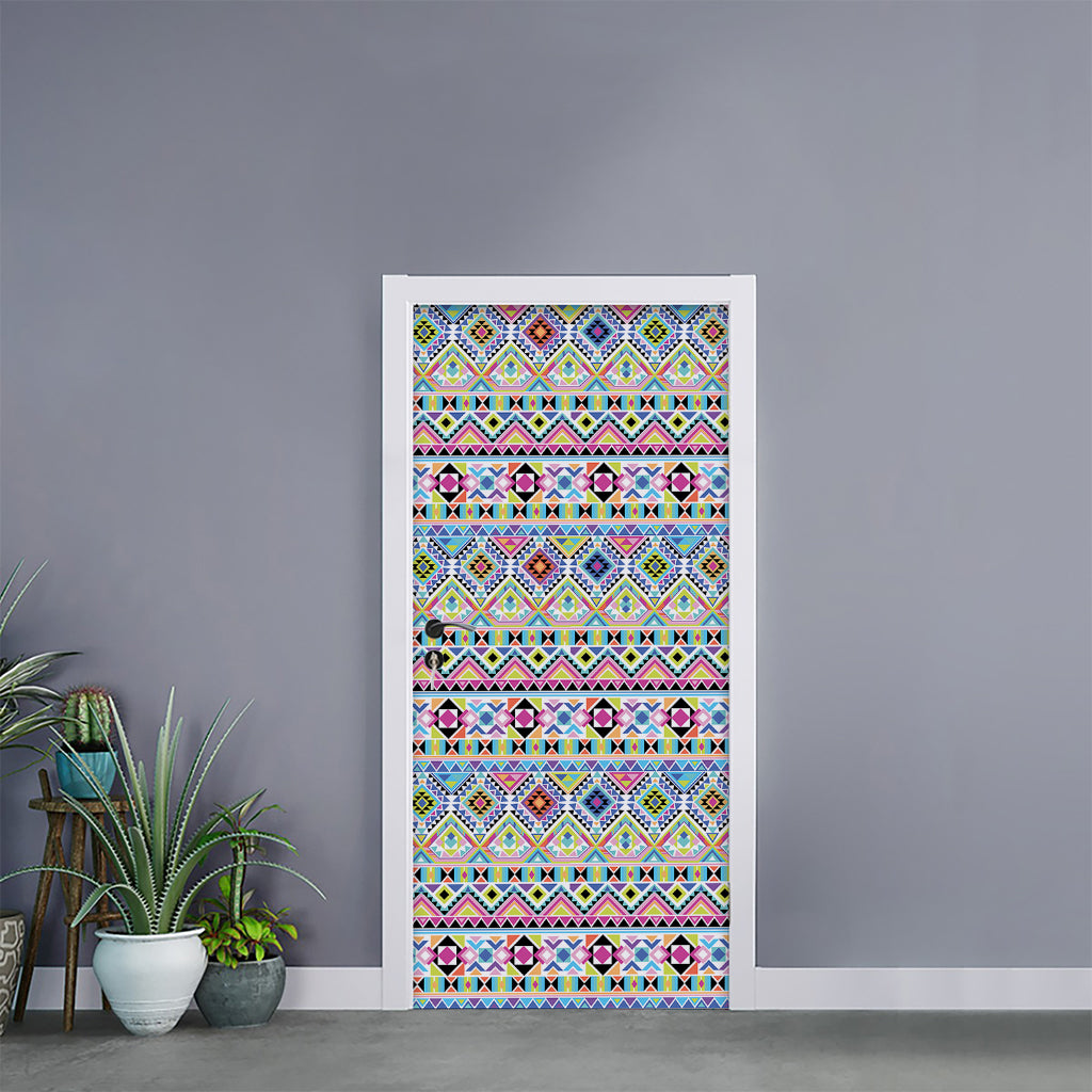 Colorful Aztec Geometric Pattern Print Door Sticker