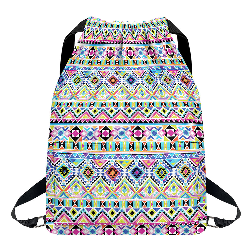 Colorful Aztec Geometric Pattern Print Drawstring Backpack