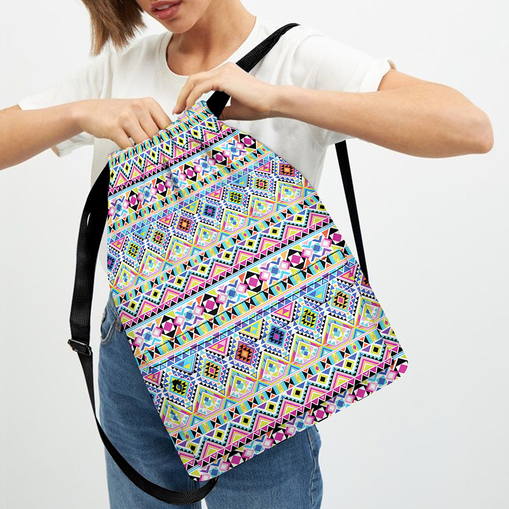 Colorful Aztec Geometric Pattern Print Drawstring Backpack