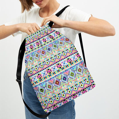 Colorful Aztec Geometric Pattern Print Drawstring Backpack