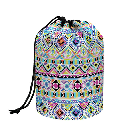 Colorful Aztec Geometric Pattern Print Drawstring Makeup Bag