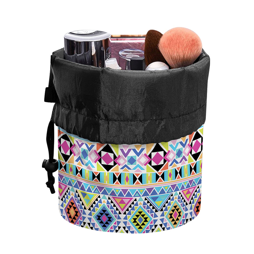 Colorful Aztec Geometric Pattern Print Drawstring Makeup Bag