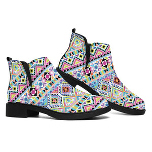 Colorful Aztec Geometric Pattern Print Flat Ankle Boots