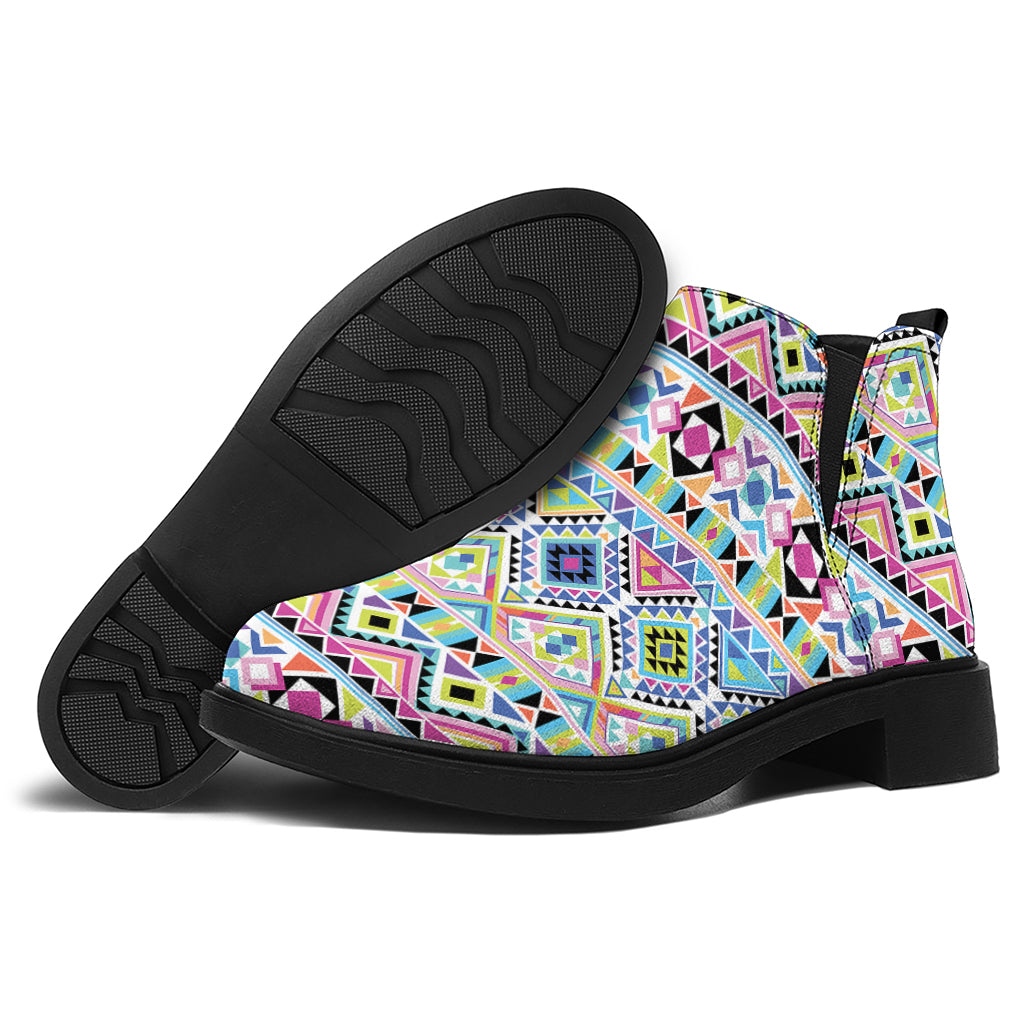 Colorful Aztec Geometric Pattern Print Flat Ankle Boots