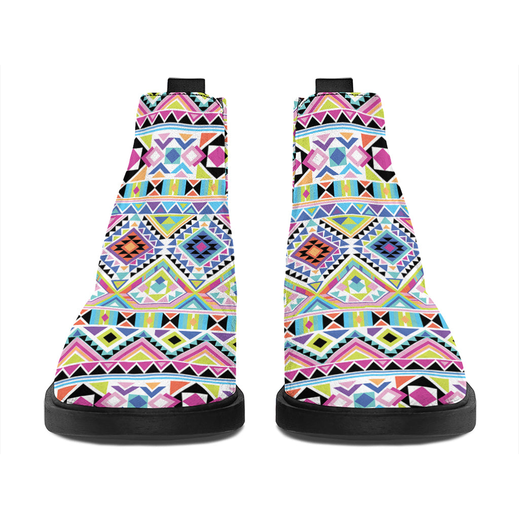 Colorful Aztec Geometric Pattern Print Flat Ankle Boots