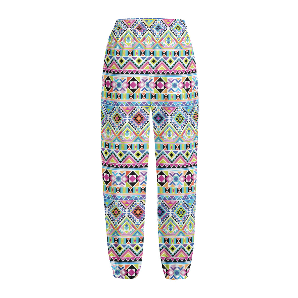 Colorful Aztec Geometric Pattern Print Fleece Lined Knit Pants