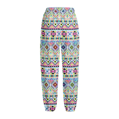 Colorful Aztec Geometric Pattern Print Fleece Lined Knit Pants
