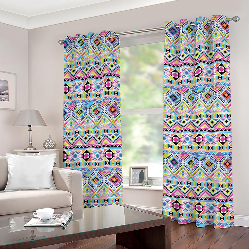 Colorful Aztec Geometric Pattern Print Grommet Curtains