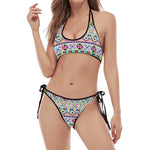Colorful Aztec Geometric Pattern Print Halter Scoop Tie Side Bikini