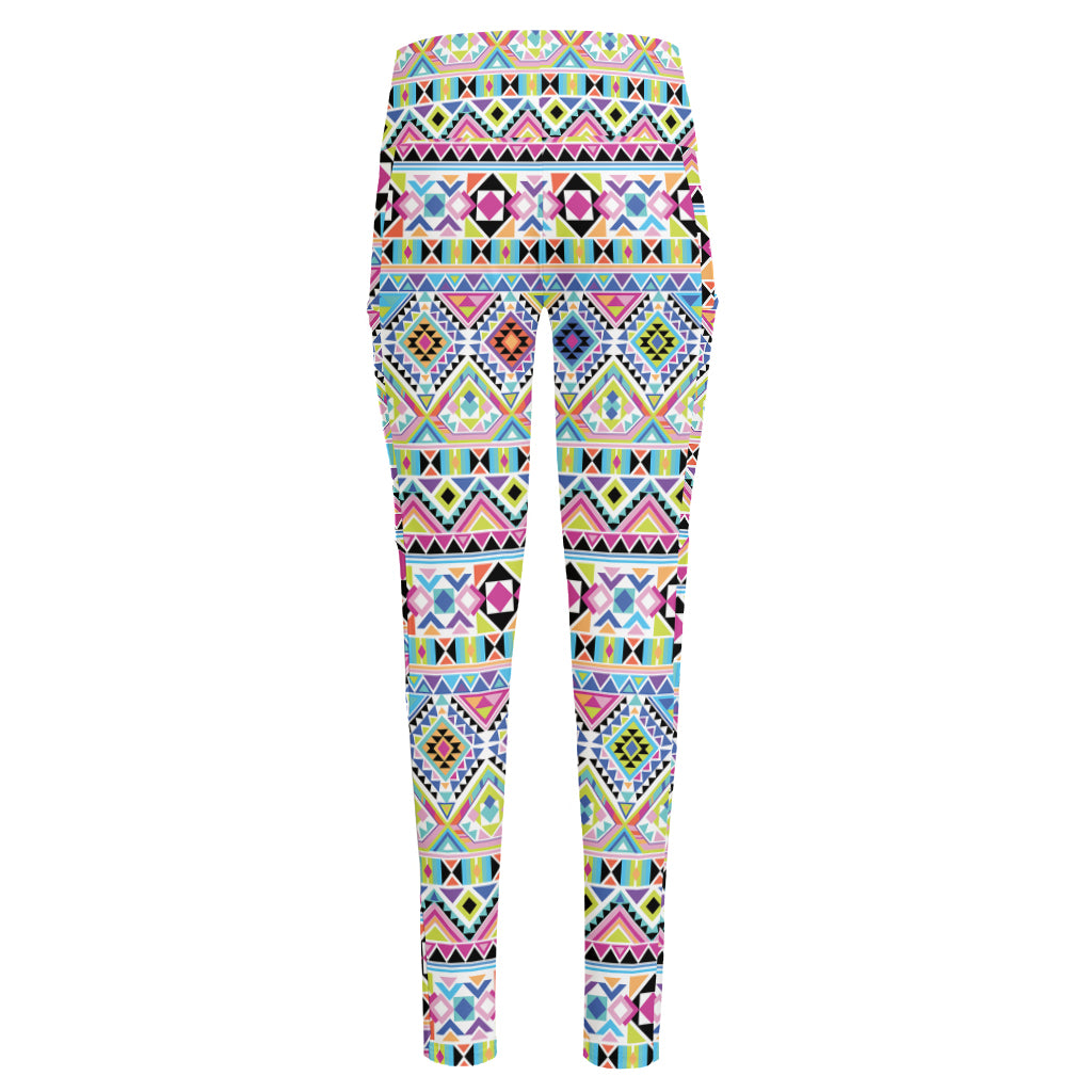 Colorful Aztec Geometric Pattern Print High-Waisted Pocket Leggings