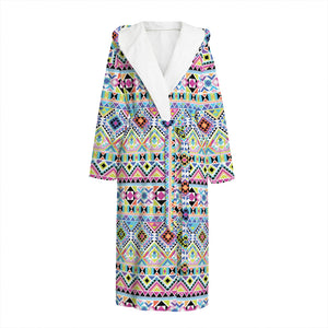 Colorful Aztec Geometric Pattern Print Hooded Bathrobe