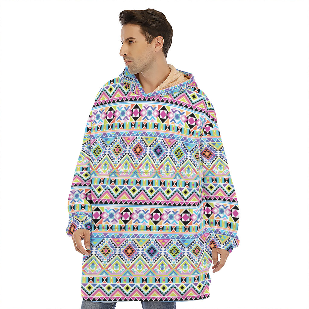 Colorful Aztec Geometric Pattern Print Hoodie Blanket