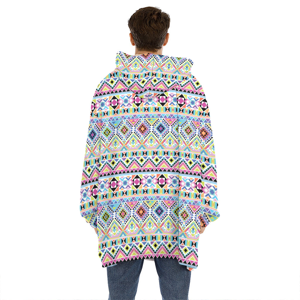 Colorful Aztec Geometric Pattern Print Hoodie Blanket