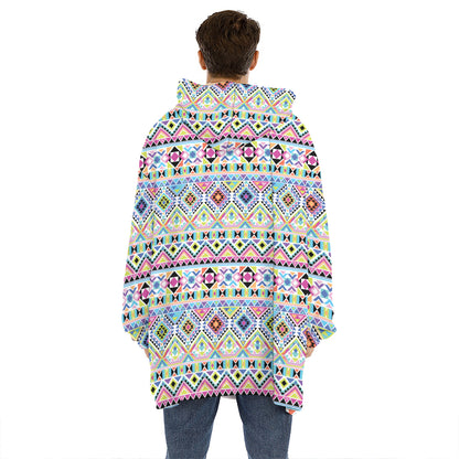 Colorful Aztec Geometric Pattern Print Hoodie Blanket