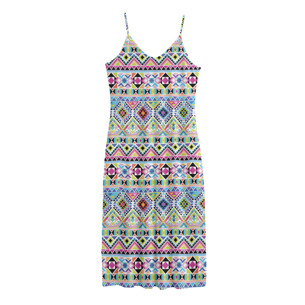 Colorful Aztec Geometric Pattern Print Jersey Midi Cami Dress