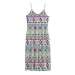 Colorful Aztec Geometric Pattern Print Jersey Midi Cami Dress