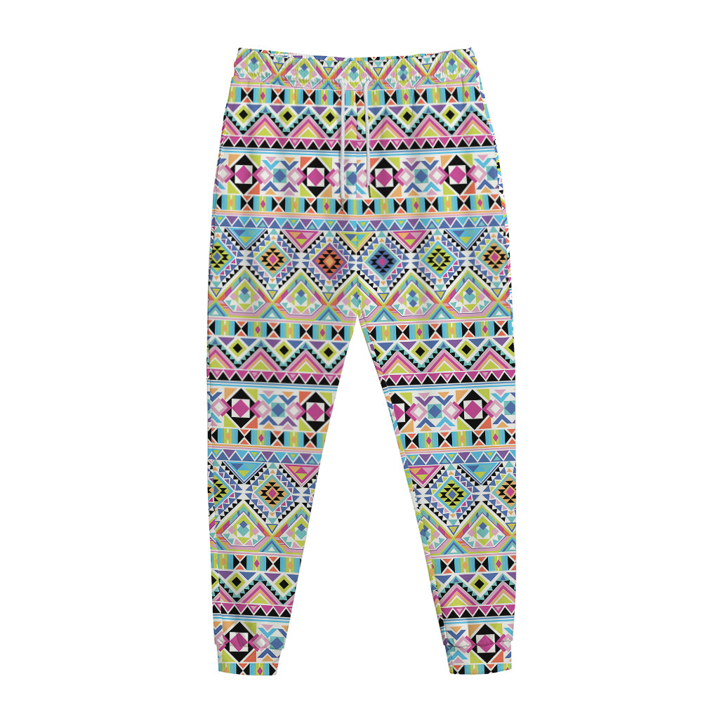 Colorful Aztec Geometric Pattern Print Jogger Pants