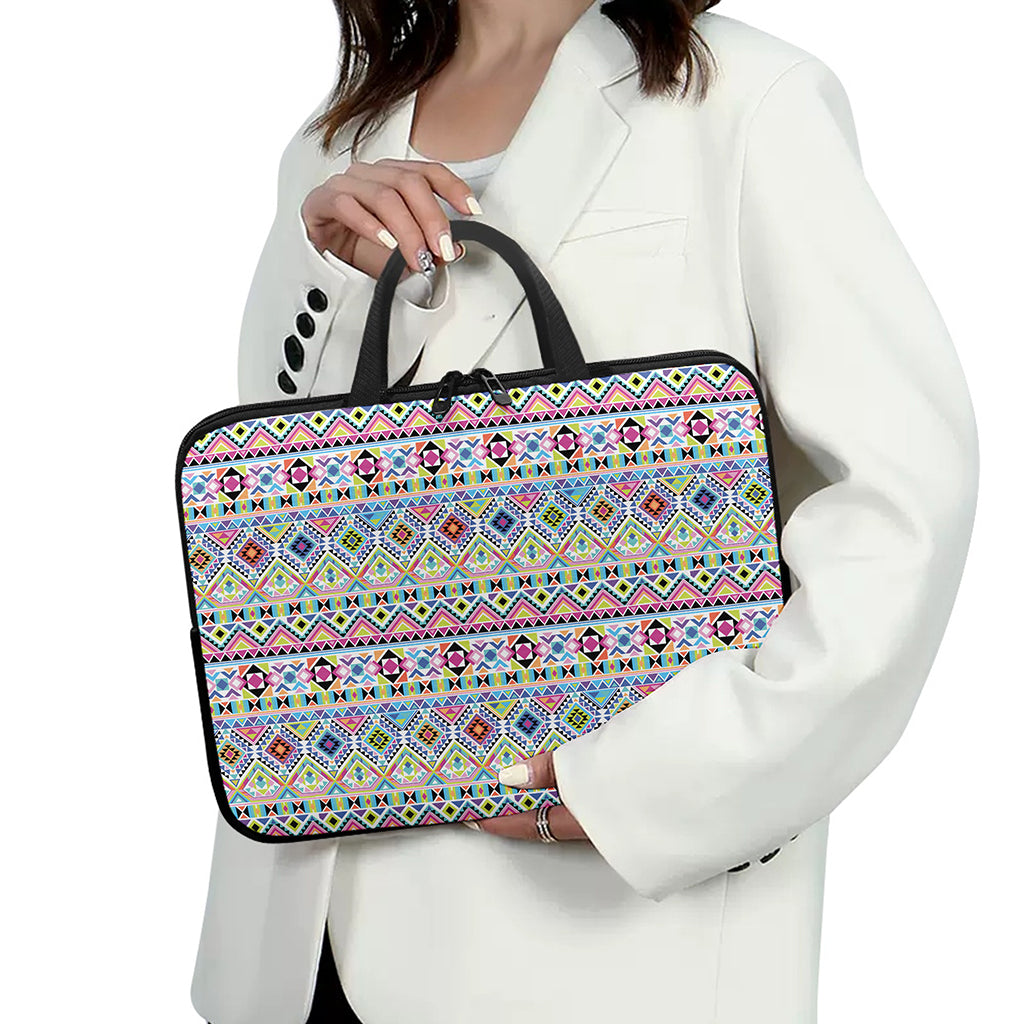 Colorful Aztec Geometric Pattern Print Laptop Sleeve With Handle