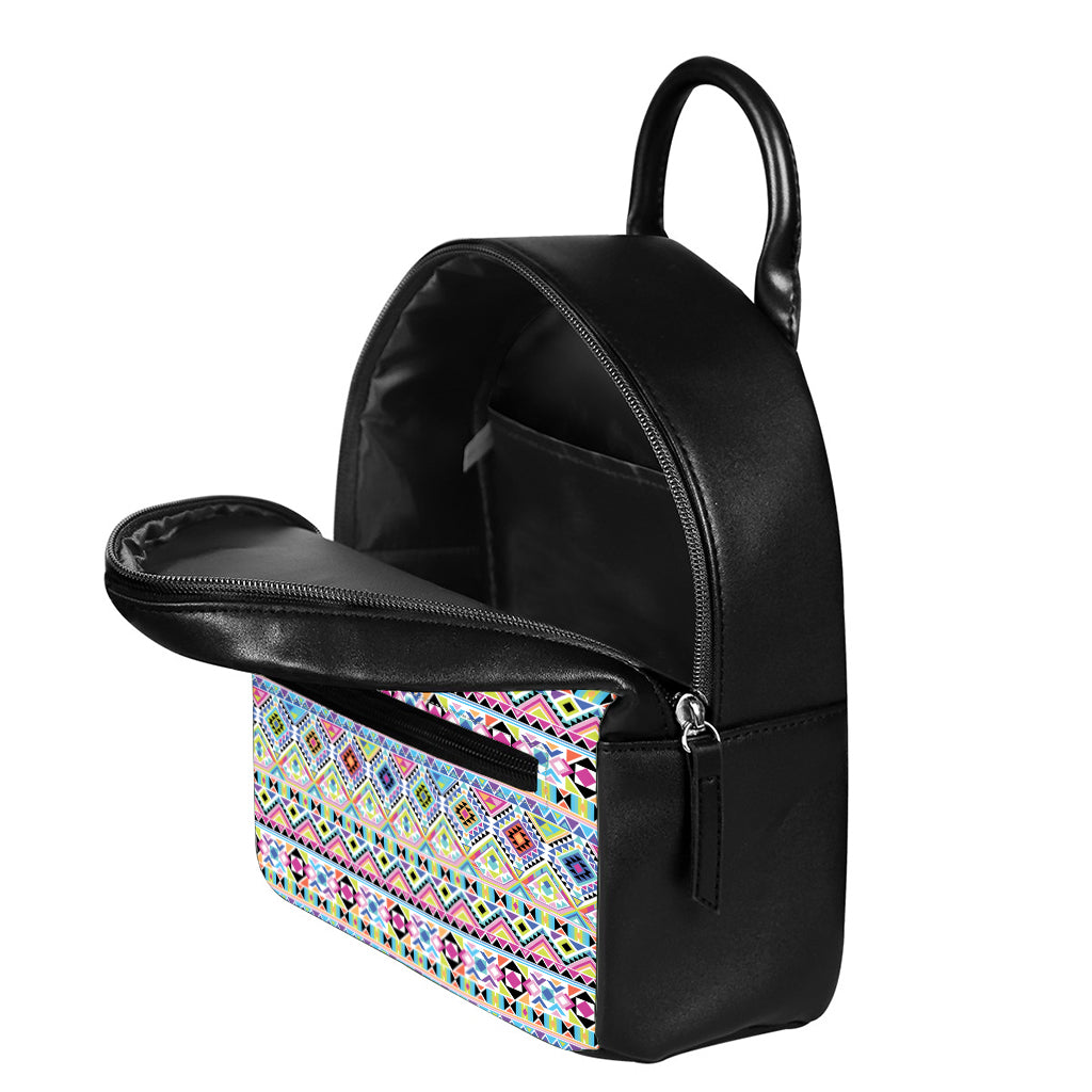 Colorful Aztec Geometric Pattern Print Leather Backpack