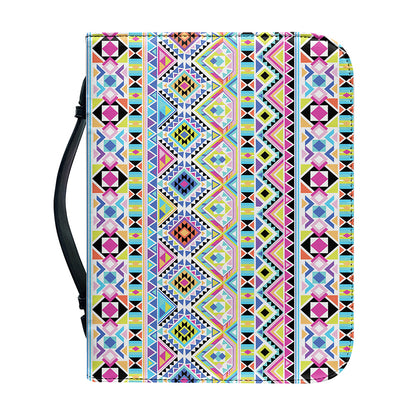 Colorful Aztec Geometric Pattern Print Leather Bible Cover