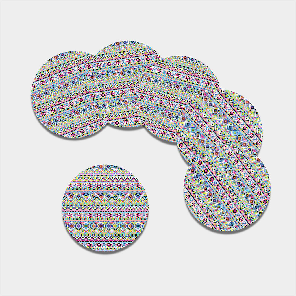 Colorful Aztec Geometric Pattern Print Leather Coaster Set