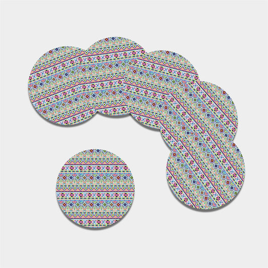 Colorful Aztec Geometric Pattern Print Leather Coaster Set