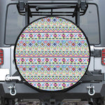 Colorful Aztec Geometric Pattern Print Leather Spare Tire Cover