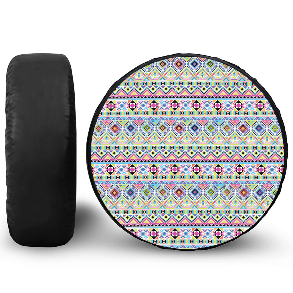 Colorful Aztec Geometric Pattern Print Leather Spare Tire Cover