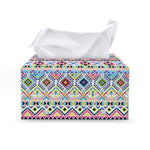 Colorful Aztec Geometric Pattern Print Leather Tissue Box Cover