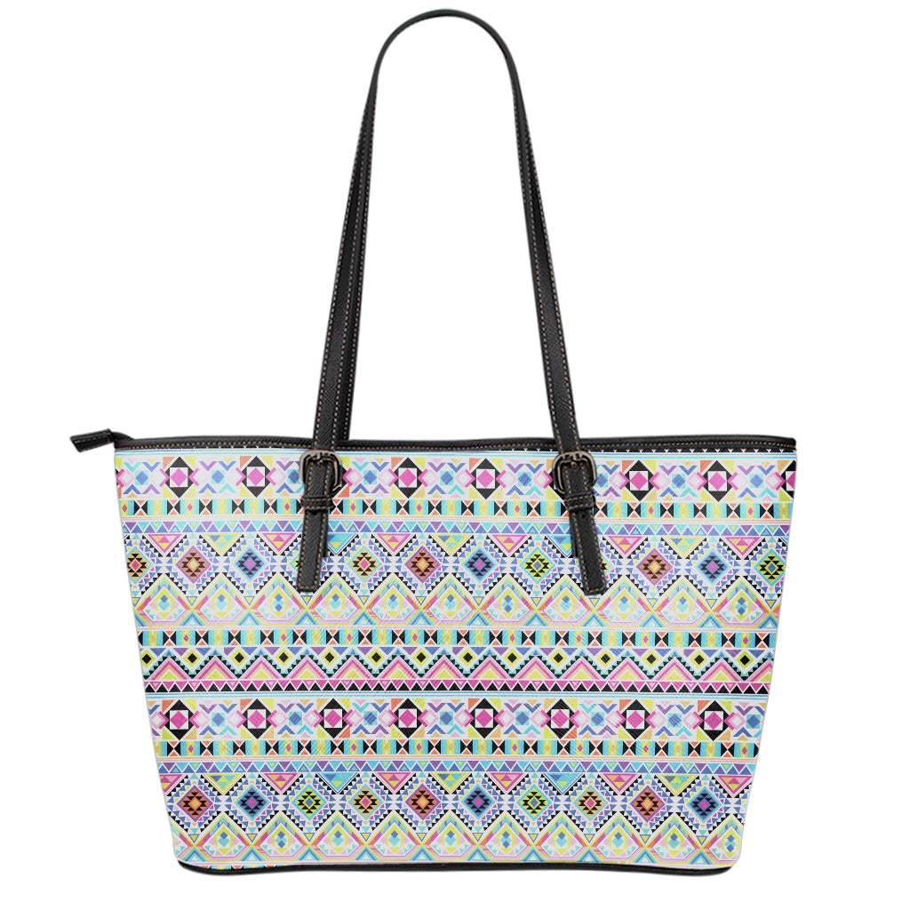 Colorful Aztec Geometric Pattern Print Leather Tote Bag