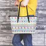Colorful Aztec Geometric Pattern Print Leather Tote Bag