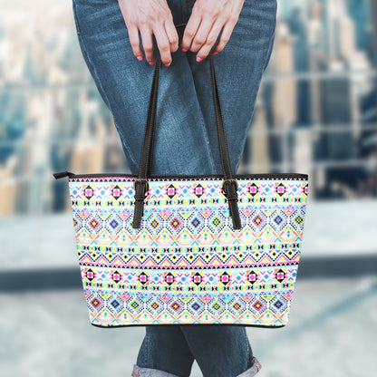 Colorful Aztec Geometric Pattern Print Leather Tote Bag