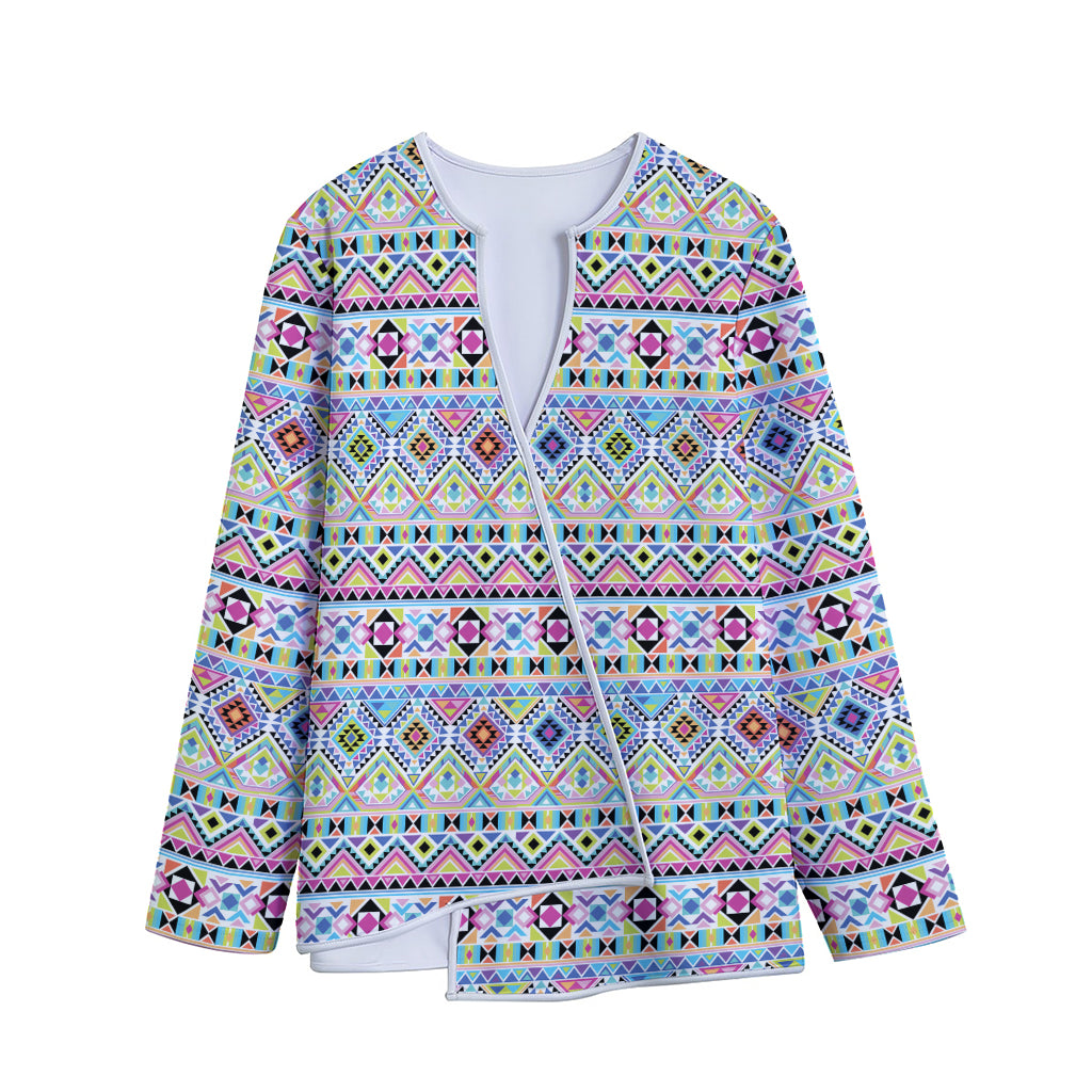 Colorful Aztec Geometric Pattern Print Long Sleeve Short Coat