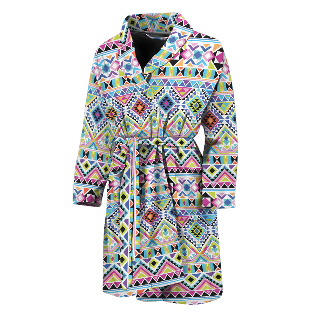 Colorful Aztec Geometric Pattern Print Men's Bathrobe