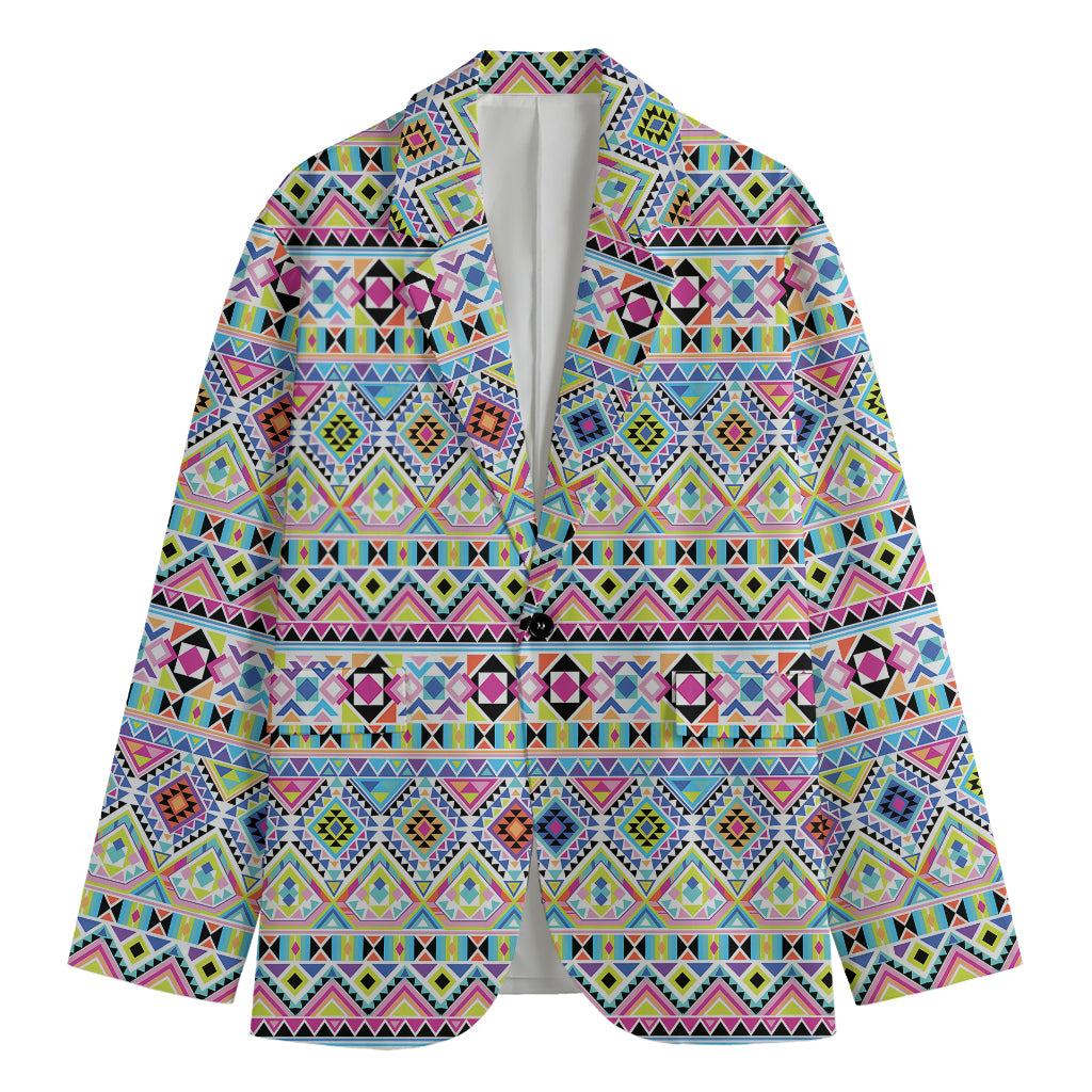 Colorful Aztec Geometric Pattern Print Men's Blazer