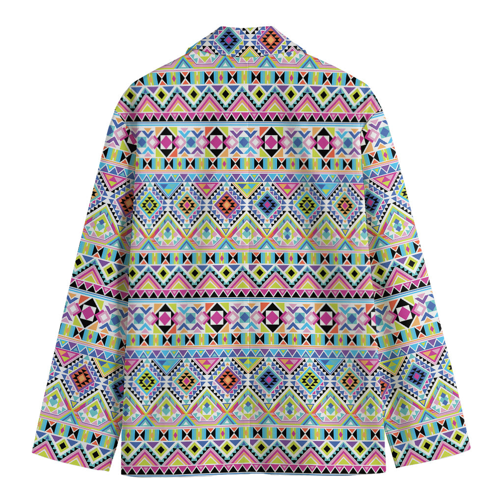 Colorful Aztec Geometric Pattern Print Men's Cotton Blazer