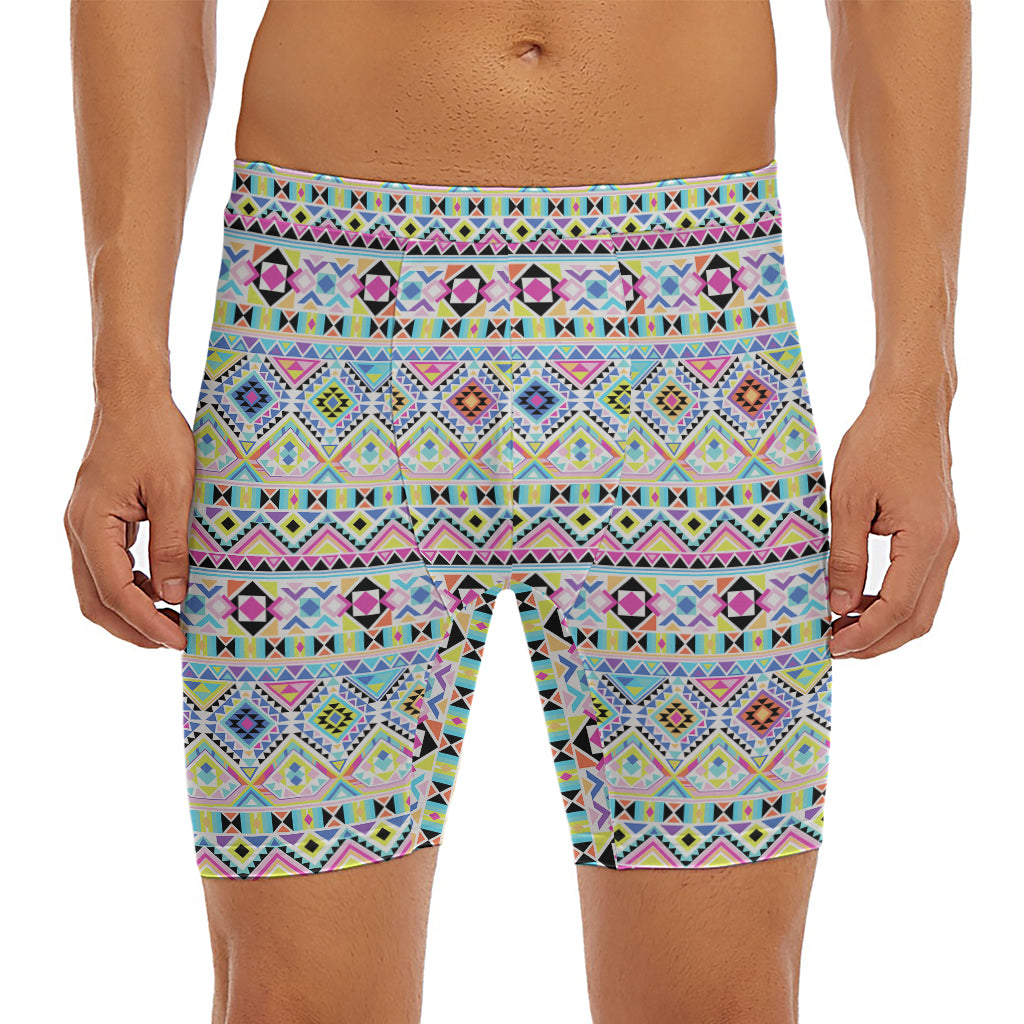 Colorful Aztec Geometric Pattern Print Men's Long Boxer Briefs